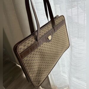 VINTAGE GUCCI MONOGRAM BRIEFCASE MESSENGER LEATHER SHOULDER BAG LAPTOP 17"x11"